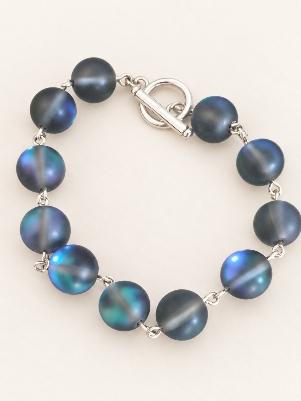 Dark Blue Mermaid Bead Bracelet – Stainless Steel 7"